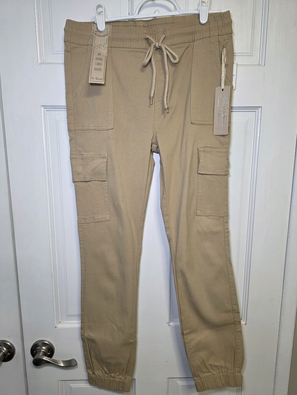 Roma Studio Love My Hyper Beige Cargo Jogger Pants W/Drawstring- Lg NWT